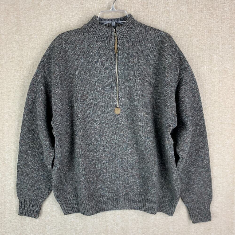Pendleton 100% Virgin Wool Sweater XL USA Brown 1/4 Zip Chunky Knit Fisherman